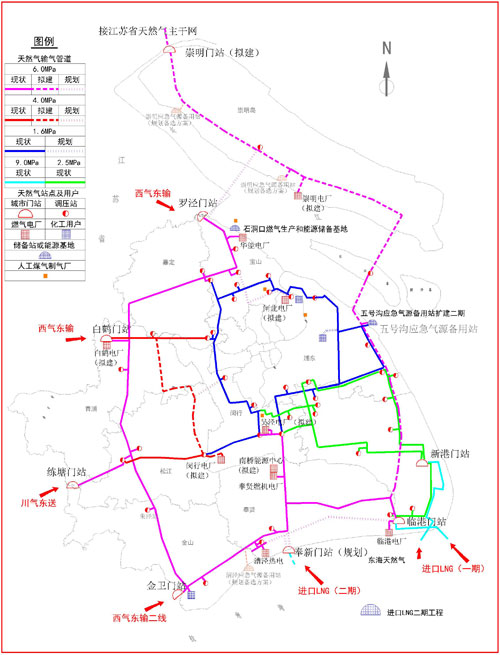上海市天然氣主干管網(wǎng)和重點設(shè)施“十二五”規(guī)劃示意圖 上海市天然氣主干管網(wǎng)和重點設(shè)施“十二五”規(guī)劃示意圖